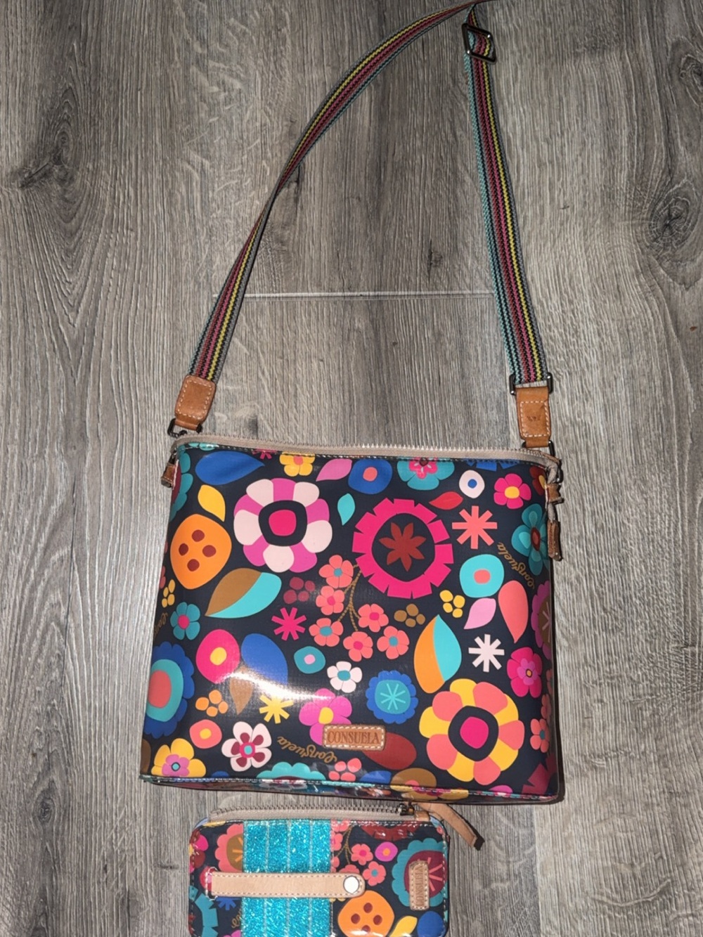 Consuela Multicolor Floral Crossbody Bag in Black, Pink, Blue, Orange, Yellow